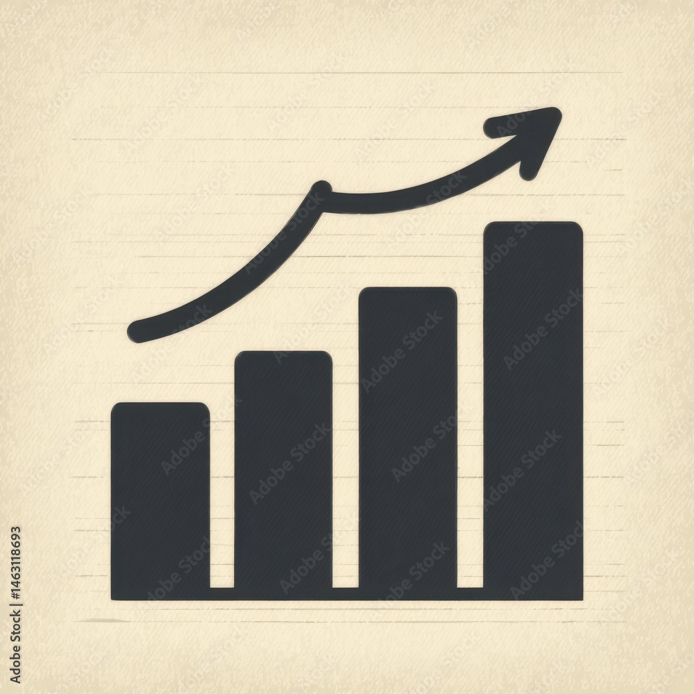 Poster growing financial graph with upward arrow on textured background for business