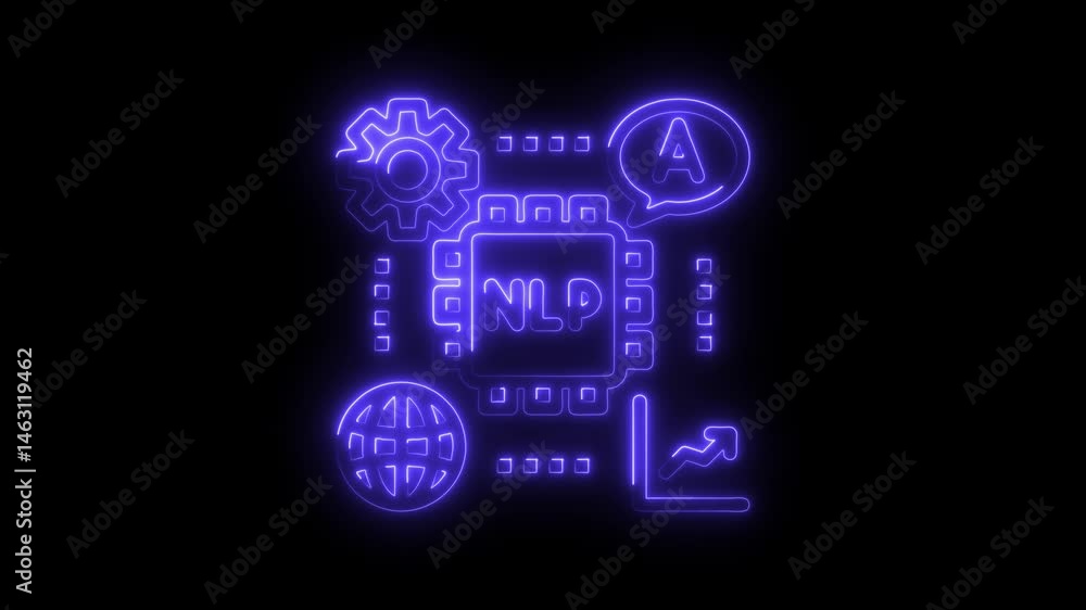 Poster neon style animation of natural language processing artificial intelligence system