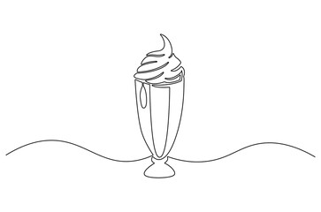 Continuous one line drawing of Milkshake. Single line drawing illustration of Whipped cream. National Milkshake Day concept vector art. Doodle line illustration.
