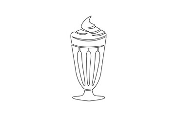 Continuous one line drawing of Milkshake. Single line drawing illustration of Whipped cream. National Milkshake Day concept vector art. Doodle line illustration.