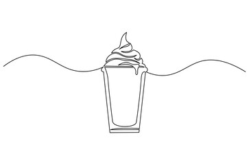 Continuous one line drawing of Milkshake. Single line drawing illustration of Whipped cream. National Milkshake Day concept vector art. Doodle line illustration.