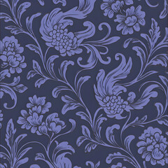 Elegant floral damask pattern, repeating design, dark background,  wallpaper or textile design
