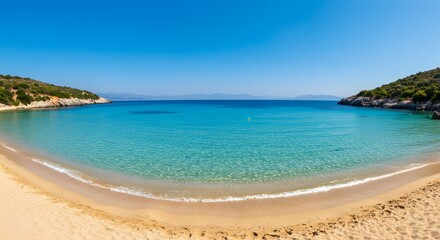 Fototapeta premium Scenic Beach Cove with Turquoise Water and Clear Blue Sky