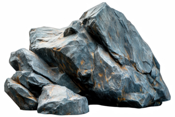 Dramatic grey rock formation isolated on gray stone rough rocks cliff on transparent background