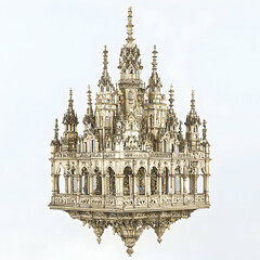 Obraz premium Intricate ivory castle model, architectural detail, museum display, gothic style