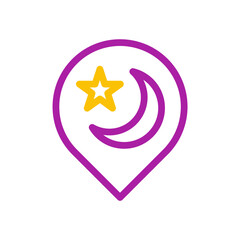 Celestial night navigation: Star and moon icon within a location pinpoint