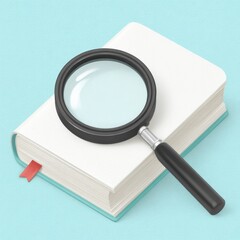 Magnifying glass on a book, concept of research, education, and learning