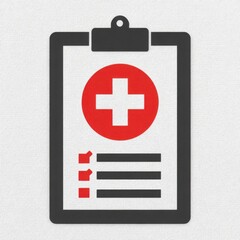 Obraz premium Medical chart icon with red cross symbol on a black clipboard background