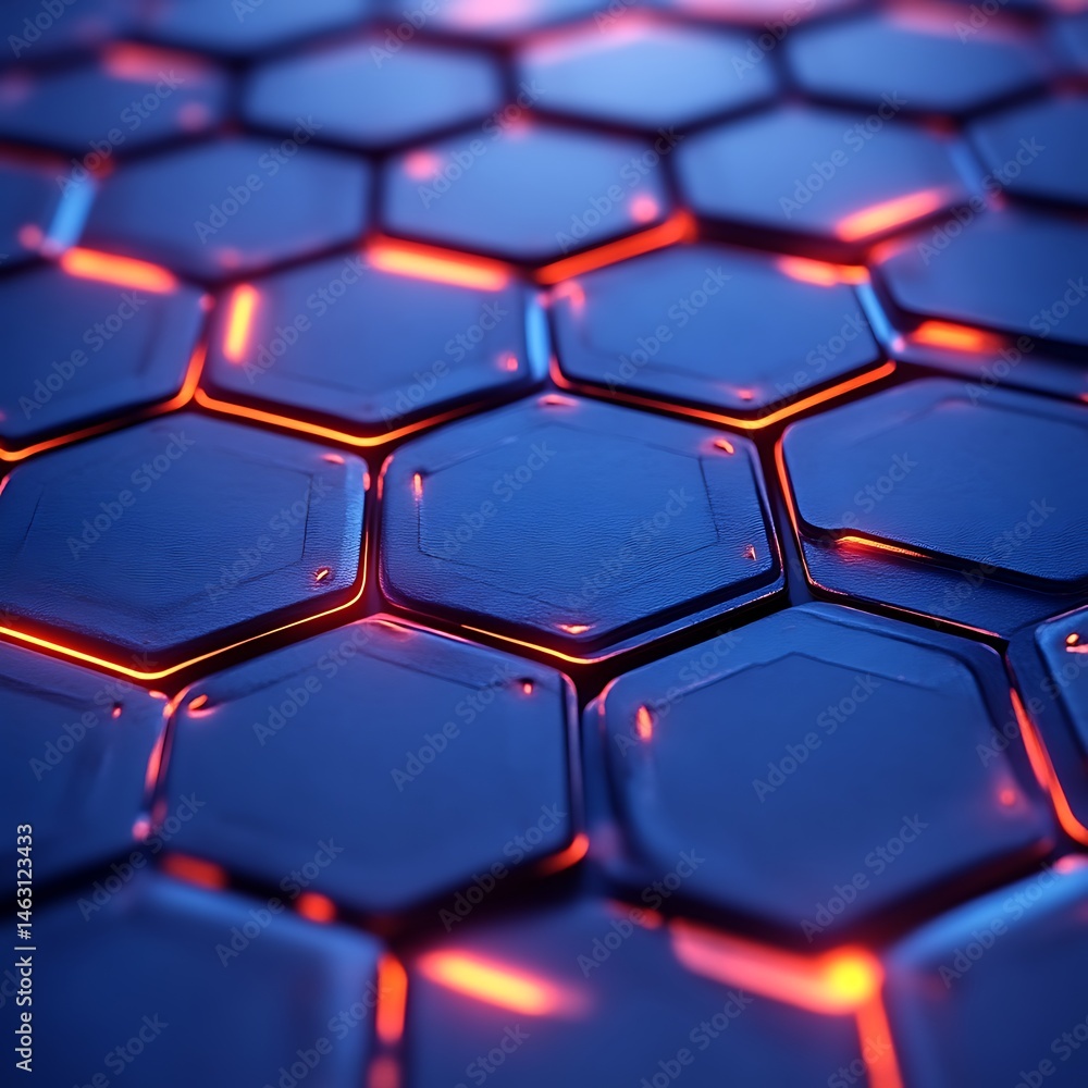 Poster futuristic hexagonal grid with glowing edges