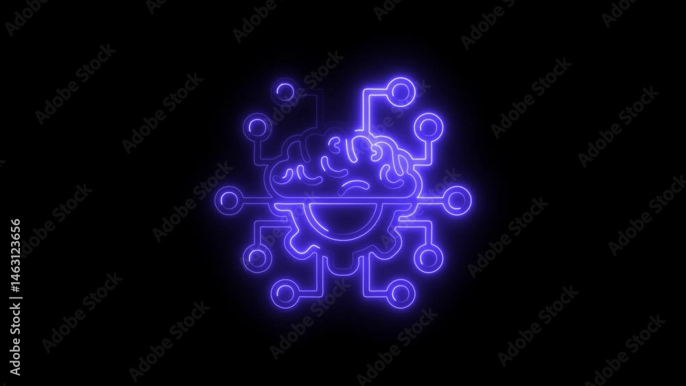 Poster digital brain connection with neural network futuristic technology glowing in purple