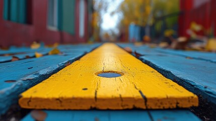 Colorful wooden walkway with fall leaves