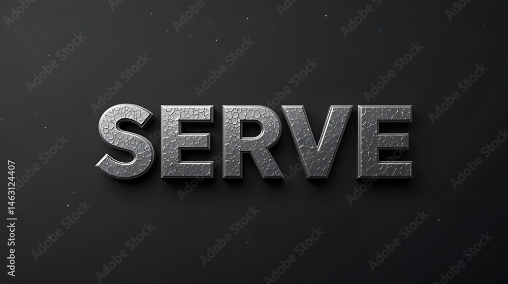 Fototapete serve - hammered metal finish text on black studio - 3d rendered royalty free stock photo. this imag