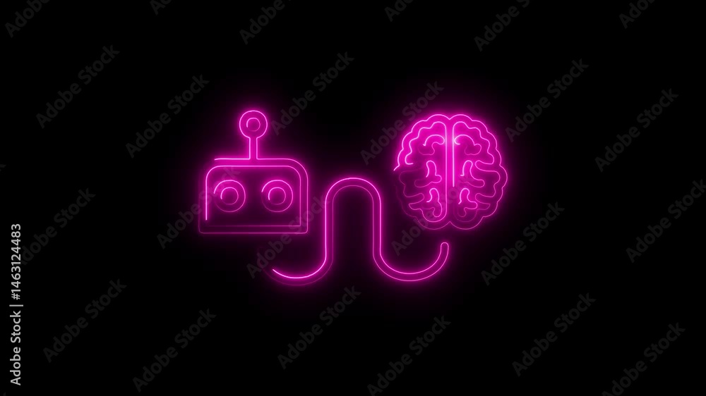 Poster neon brain control concept glowing connection technology artificial intelligence connection