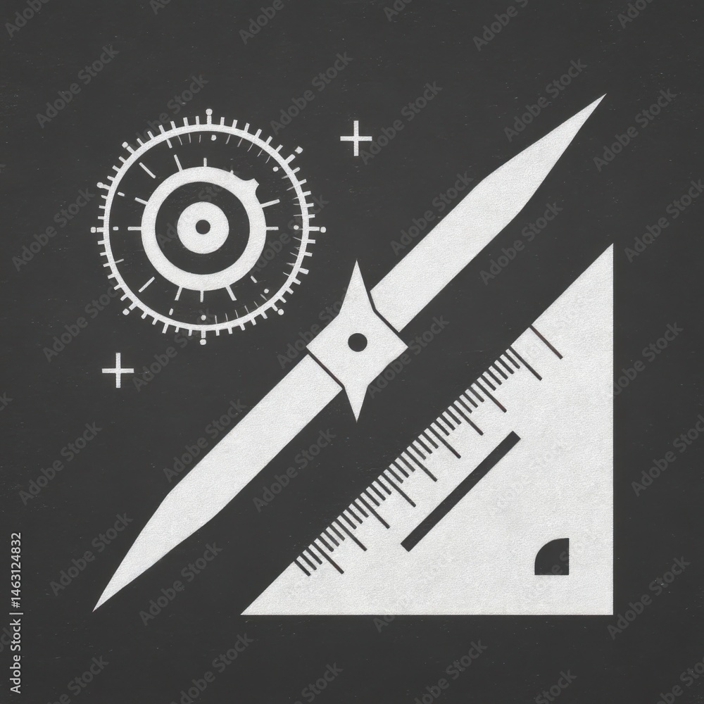Poster minimalist vector illustration of drawing tools and geometric design elements