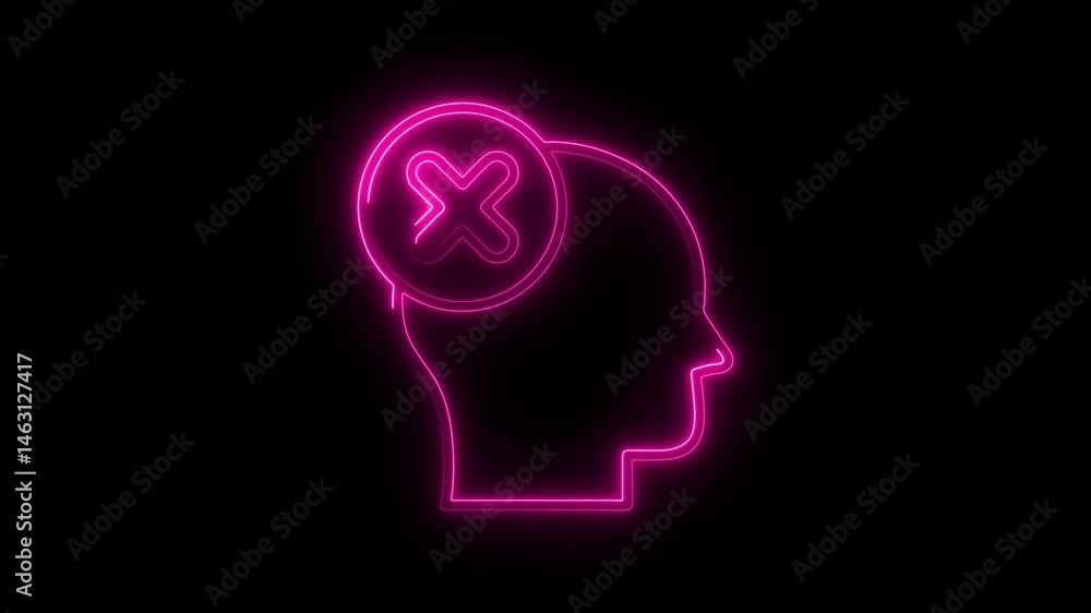 Aufkleber neon head profile with cross symbol signifying mental block or error concept