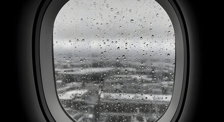 Gloomy Skies Glimpse Through Airplane Window With Raindrops Aesthetic Journey
