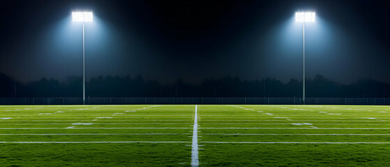 Fototapeta premium Empty Night Soccer Field Under Stadium Lights
