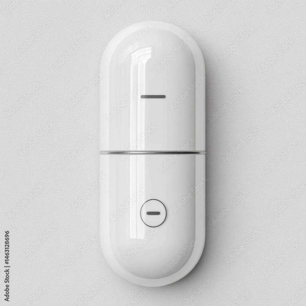 Poster modern minimalist white capsule-shaped device with simple design on a neutral background