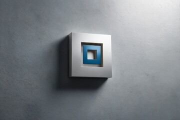 Geometric design with nested square shapes, mounted on a textured wall