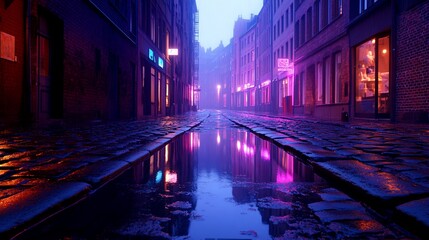 Fototapeta premium Nighttime alleyway reflections