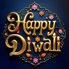 Decorative Happy Diwali Golden Glossy Metal Lettering Design