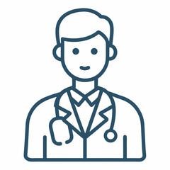 Healthcare Professional Line Art Icon – Doctor or Nurse with Stethoscope on White Background

