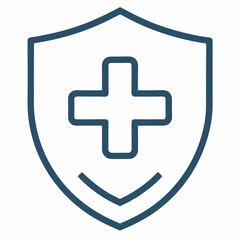 Medical Shield Icon – Health Protection Line Art with Plus Sign on White Background

