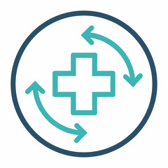 Medical Recovery Icon – Line Art Plus Sign with Circular Arrows on White Background