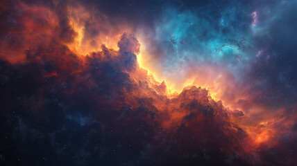 Fototapeta premium Deep space nebulae glowing with vibrant cosmic colors and scattered stars in a dark universe