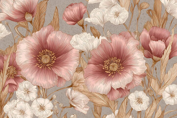 Delicate floral design with muted tones.