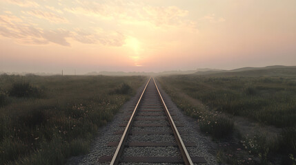 Obraz premium Endless Horizons: A Railway Track Journey through Time and Nature's Splendor