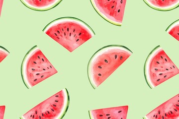 グリーン背景のスイカの総柄イラスト　生成AI