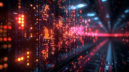 Obraz premium Abstract digital data stream flowing through a futuristic tunnel.