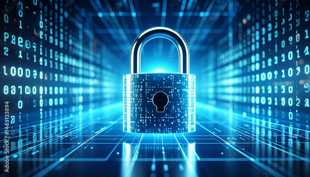 Poster digital fortress: a striking visual showcasing the core concept of data security, with a glowing dig
