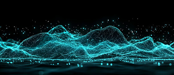 Abstract Turquoise Glowing Digital Landscape