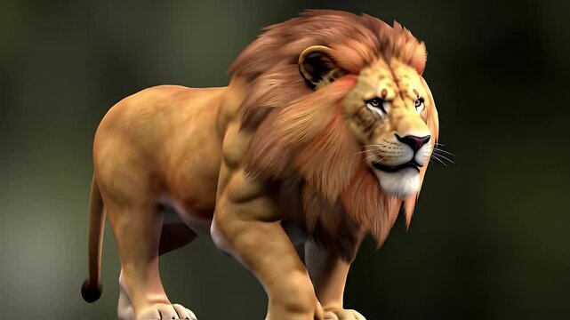 Standing Lion Looking Ahead Animated Wildlife Animal Concept