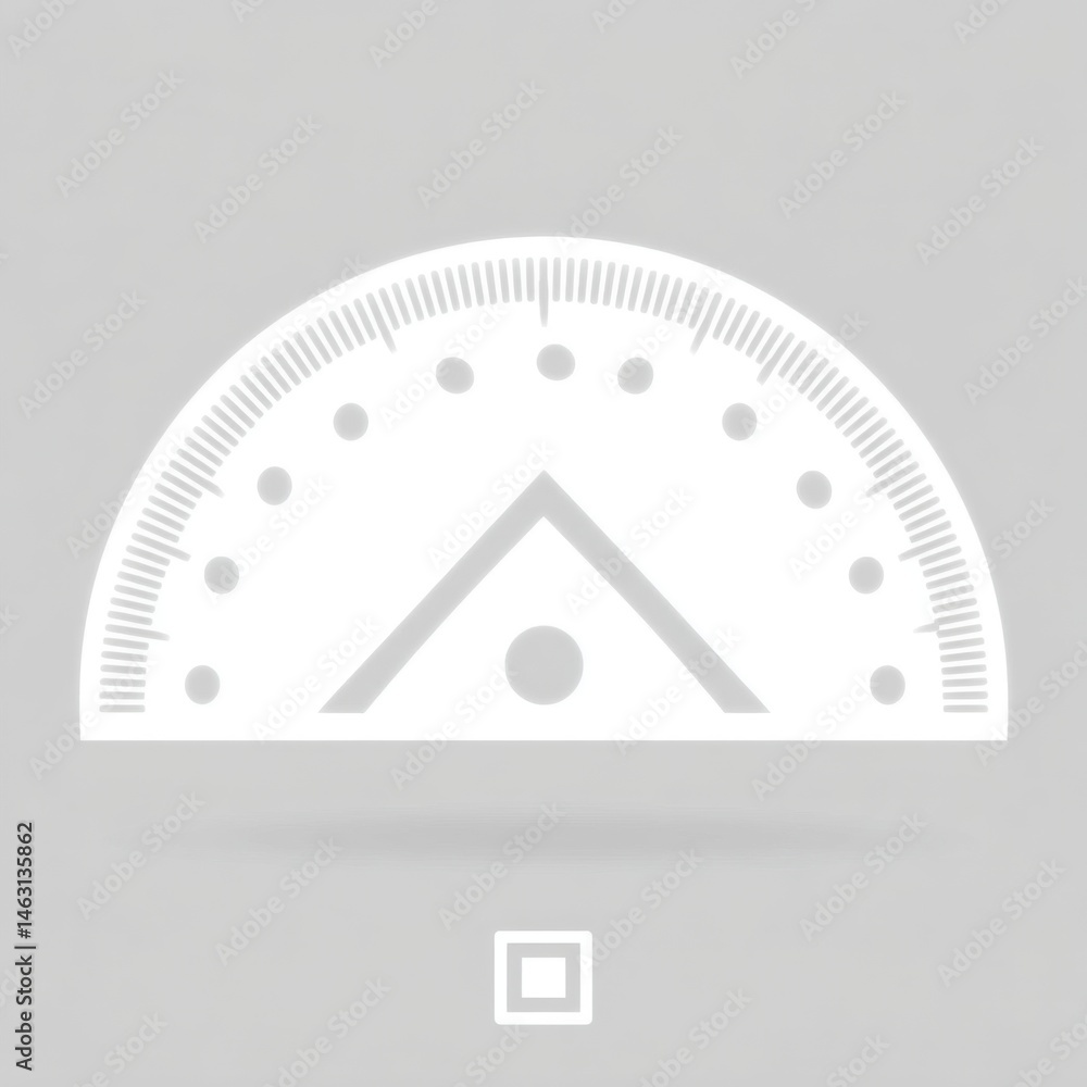 Poster Simple white protractor icon on a gray background with a minimal design.