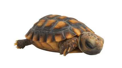 Obraz premium Realistic Sleeping Baby Tortoise Hatchling Resting Isolated on White Background