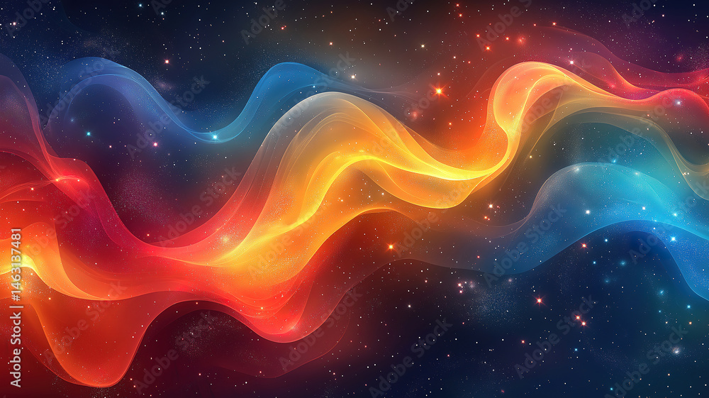 Poster cluster of stars shining in a cosmic space background with vibrant abstract patterns and designs