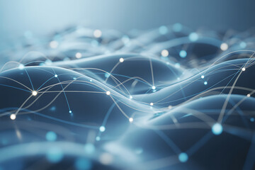  Abstract Digital Network with Glowing Connections, 3D Render of Dynamic Connectivity and Data Flow