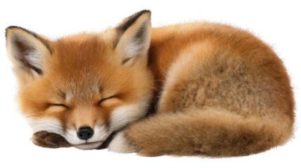 Sleeping Baby Fox Isolated on White Background