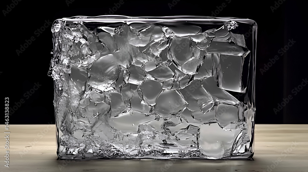 Aufkleber abstract image of a large ice cube with fractured, fragmented interior; water flows within the cube'