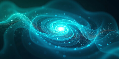 A swirling vortex of blue light with bright center and particles around