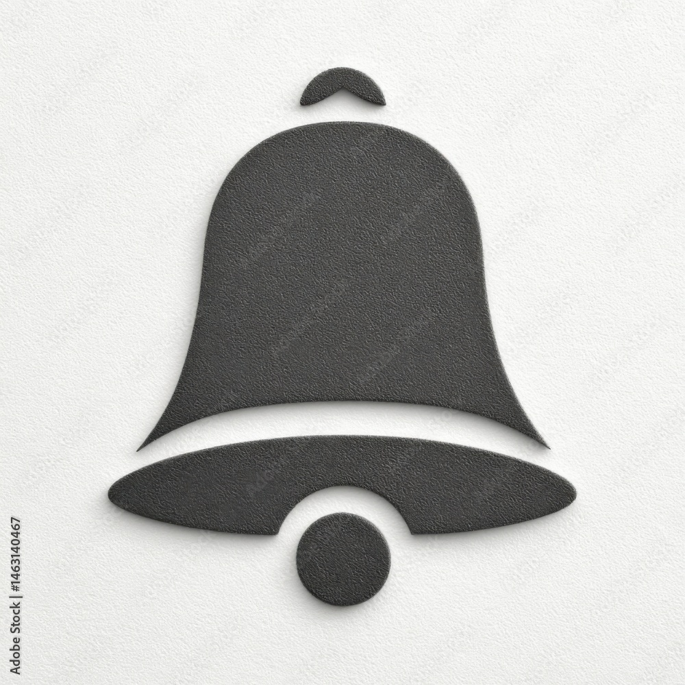 Poster Textured gray notification bell icon on a white background with subtle shadows