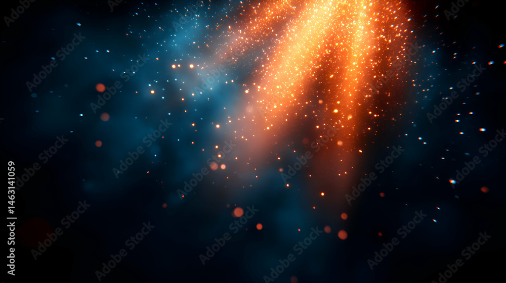 Poster abstract background with vibrant blue and orange particles, perfect for design projects needing a co