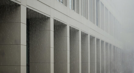 Fototapeta premium Raining Season On The Facade Of Modern Urban Building Architecture