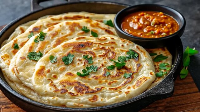 Delicious Paratha with Spicy Lentil Dip