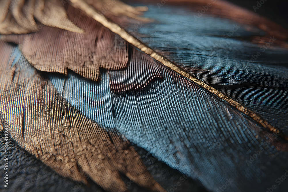 Poster close-up view of a painted feather's intricate texture.