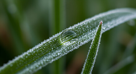 Obraz premium Icy Embrace A Frozen Drop on Grass in Winter Close-Up