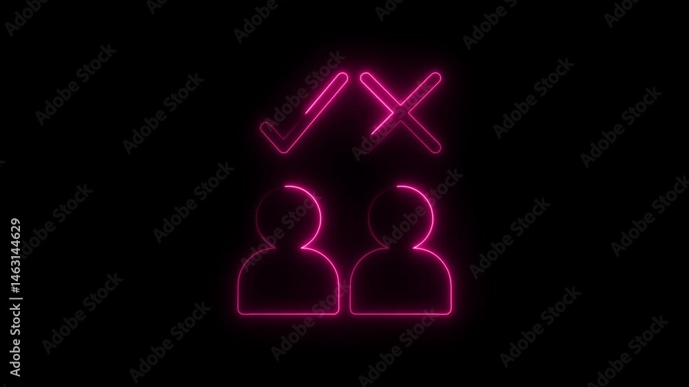 Poster glowing neon icon animation of decision making with yes or no symbol
